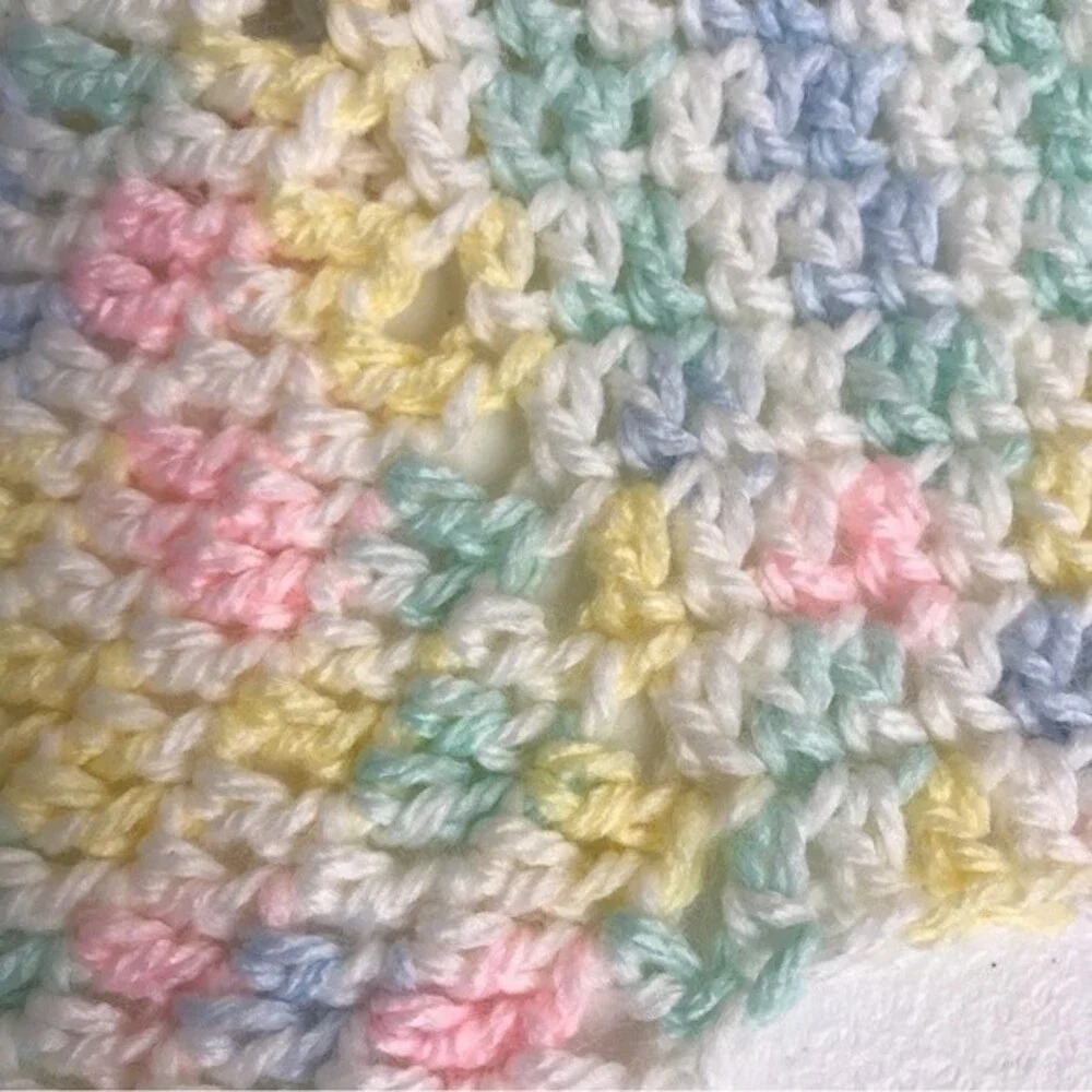 Handmade Crochet Star Shaped Baby Blanket 12 Point Blue Yellow Pink White Pastel